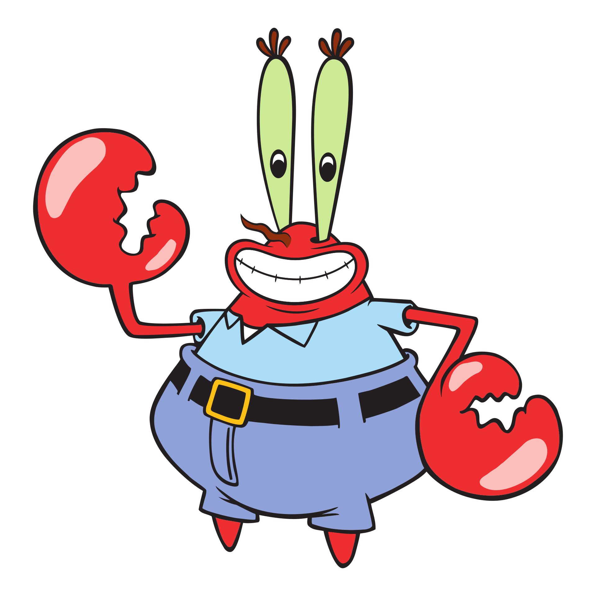 Clip art of Mr. Krabs from SpongeBob with a large smile and his right claw raised as though to wave "hi"