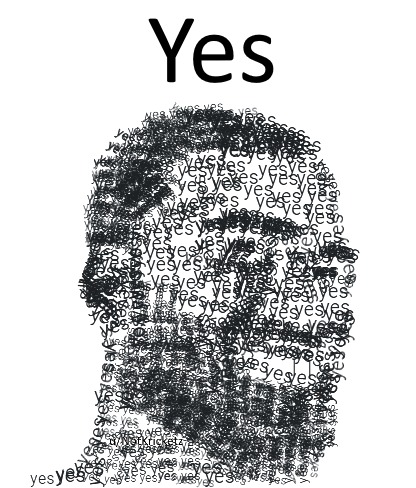 gigachad meme composed entirely of the word "yes"