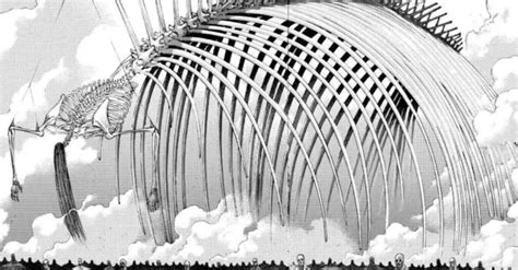 A large, skeletal creature from Attack on Titan. It is comparably large to the similarly shaped structures in OP's photo.
