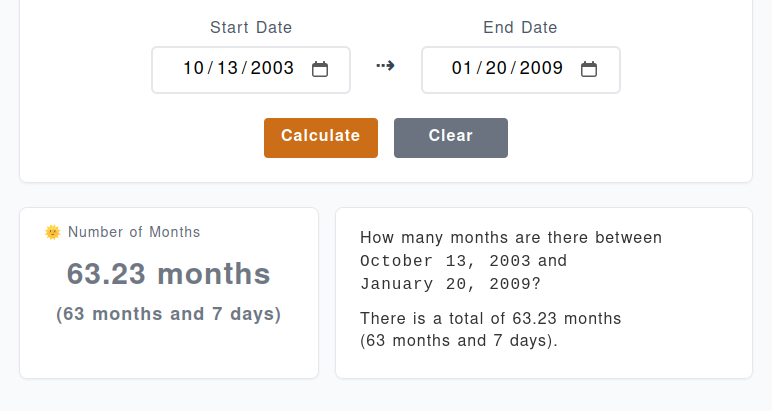 Image showing that there were 63 months between October 13th, 2003, and January 20, 2009.