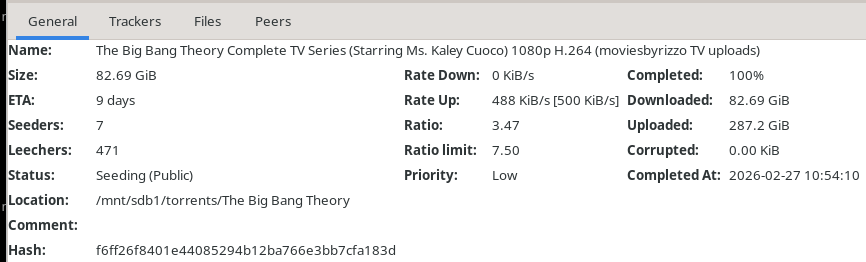 The current seeder / leecher ratio on Big Bang Theory